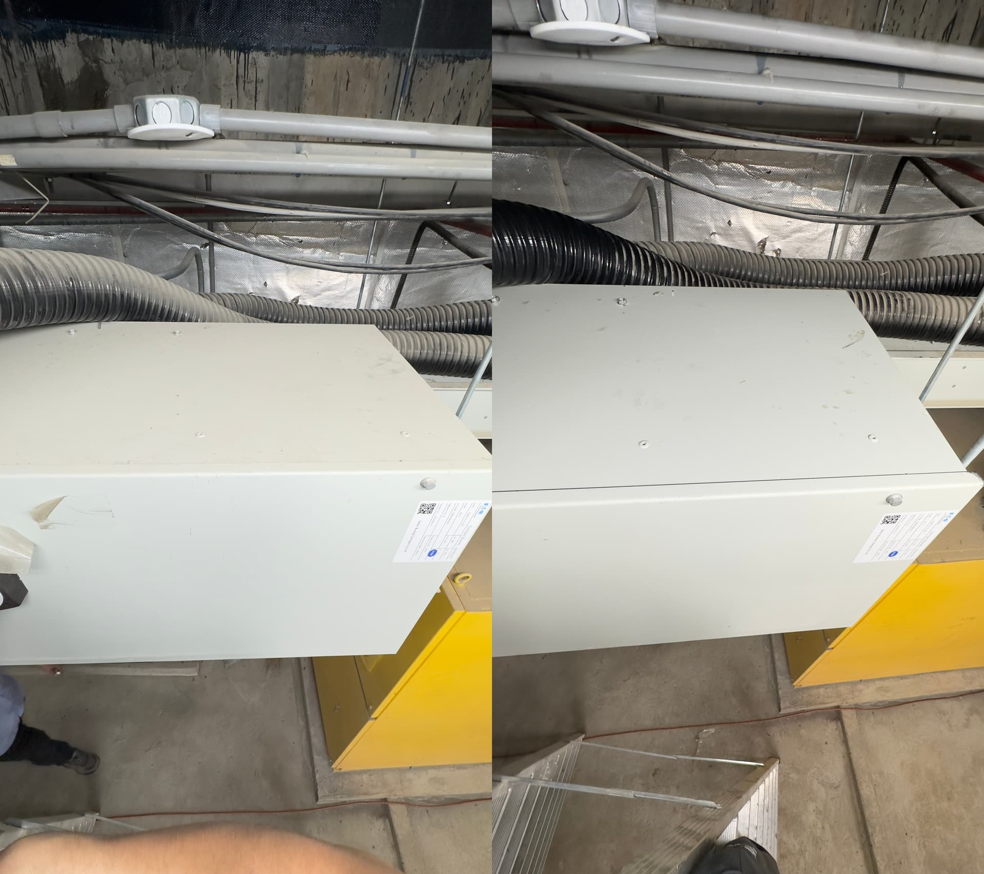 服務前 · 機房電箱清潔比較，機房管路清潔比較